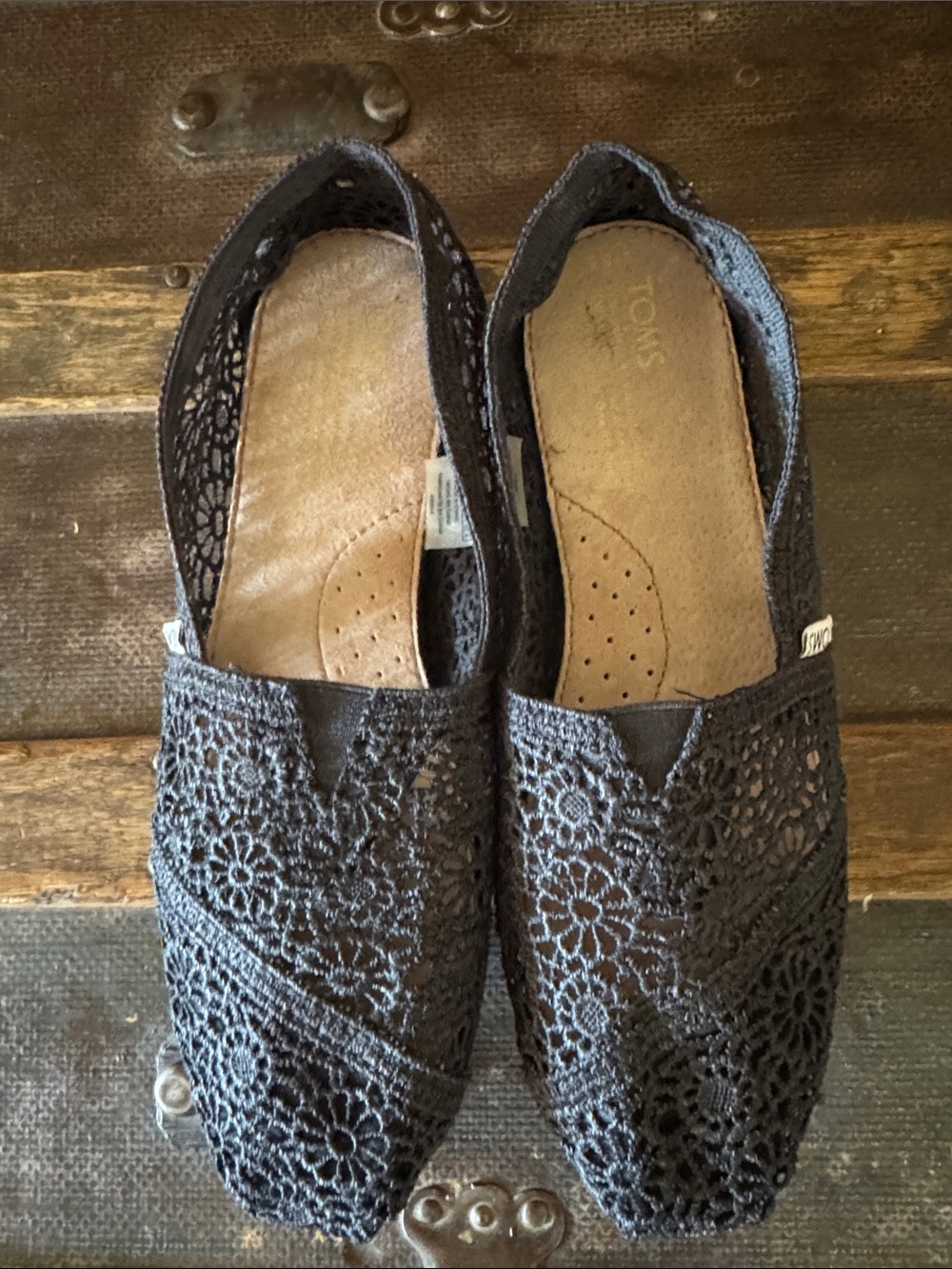 TOMS Black Crochet Slip-On Flats
